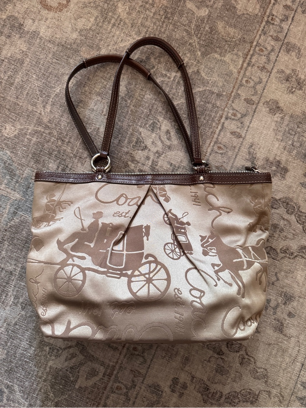 Vintage Coach Carriage Jacquard Tote in Tan and Brown
